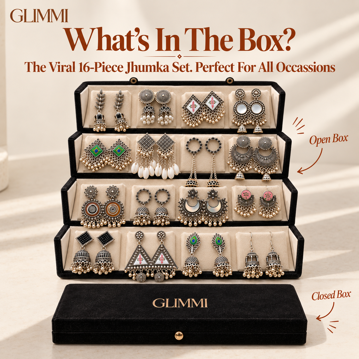 Jhumka Set with Viral Box [16 Earrings]